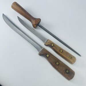 Chicago Cutlery 66S 61S Knife Set Slicing Boning Honing Steel Wood Used Vintage